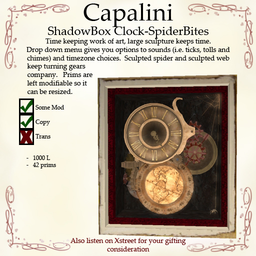 Capalini Shadow Box Clock - Spider Bites