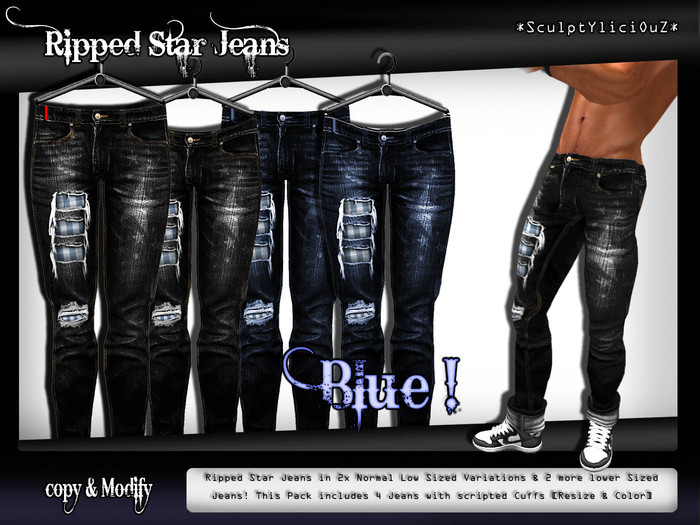 [SculptyliciouZ] Ripped Star Jeans Blue