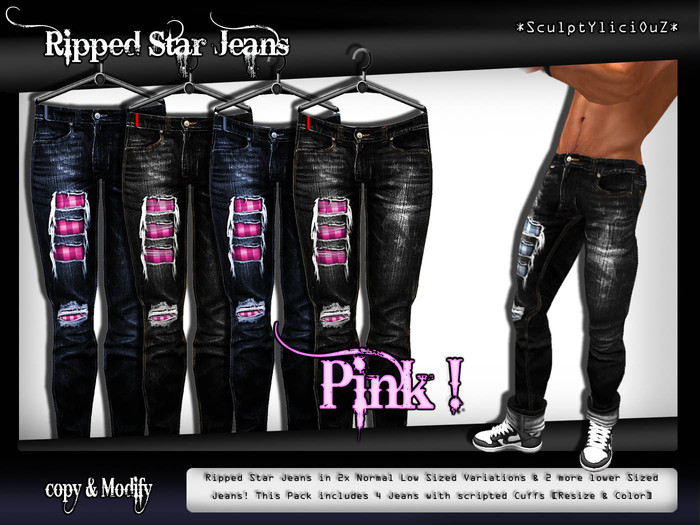 [SculptyliciouZ] Ripped Star Jeans Pink