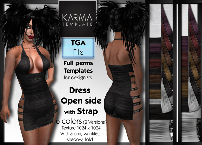 Karma Template - TGA - Dress Open Side with leather Straps - 6 Colors - High detailled Texture 1024 px