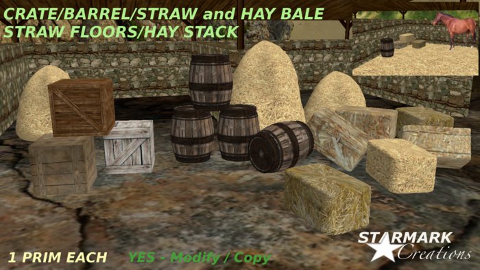 Barrels/Crates/Straw and Hay Bale/ Hay stack/ Straw floor from STARMARK CREATIONS -- promo price --