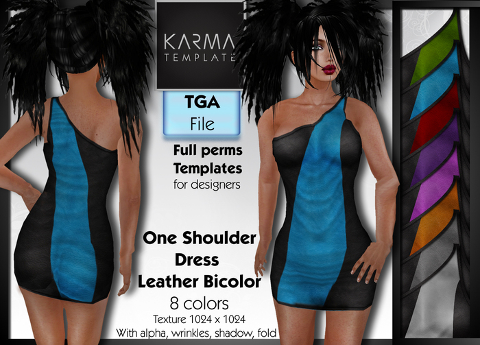 Karma Template - TGA - One Shoulder Dress Leather Bicolor - 8 Colors - High detailled Texture 1024 px