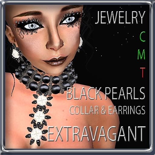 EXTRAVAGANT BLACK PEARLS collar & earrings