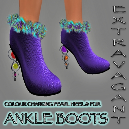 EXTRAVAGANT ANKLE BOOTS pearls & fur purple