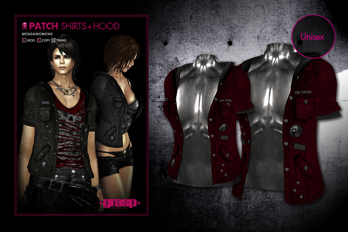 +grasp+/Patch shirts +hood/Red