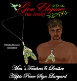 Gem Elegance Men's Feathers & Leather Hippie Beads Peace Sign Lanyard