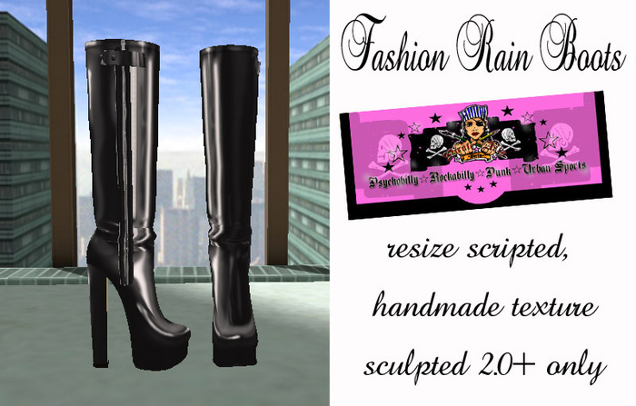 =PIA= Box Fashion Rain Boots -black-