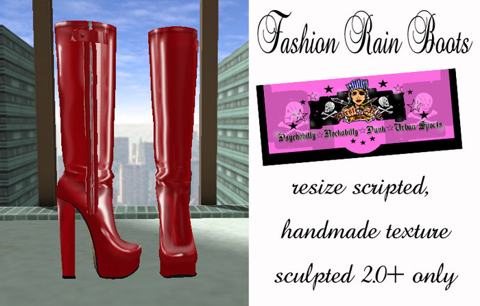 =PIA= Box Fashion Rain Boots -red-