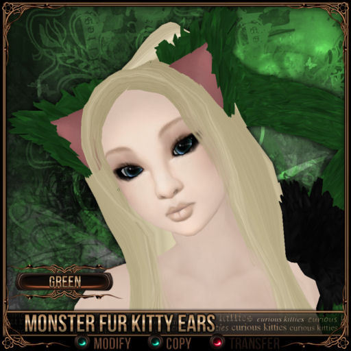 [Mesh] =^.^= Curious Kitties - Monster Fur Kitty Ears - Green 