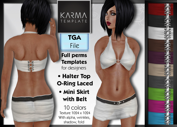 Karma Template - TGA - Halter Top O-Ring & Mini Skirt with Belt - 10 Colors