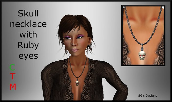 Skull necklace with ruby  eyes