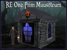RE One Prim Mausoleum w/Ghost - Sculpted - Spooky Graveyard Decoration! Copy/Mod