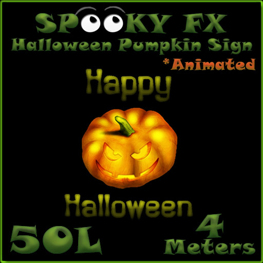 Particle FX Effect - Animated Halloween Pumpkin Sign by Drake FULL PERM Script and Texture UUID-  Halloween Decoration
