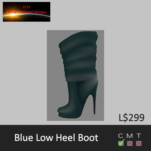 Blue Low Heel Boots