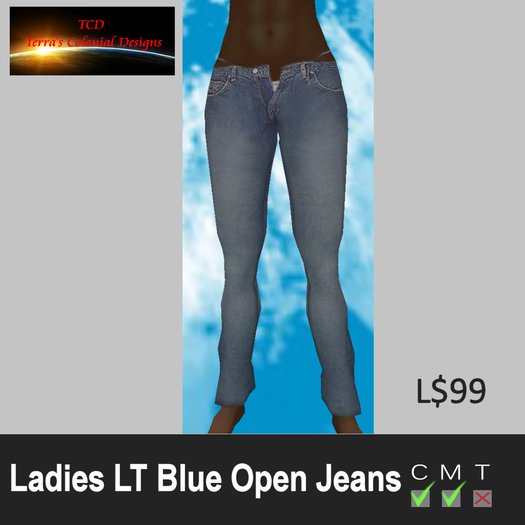 Ladies LT Blue Open Jeans