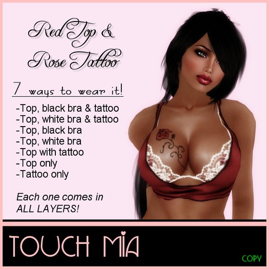 {Touch Mia} Red Top & Rose Tattoo