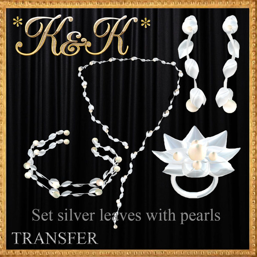 *K&K*Set silver leaves with pearls