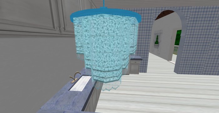 ALMOST FREE! WHIMSY AQUA HANGING LAMP WITH FRINGE-COPY MOD