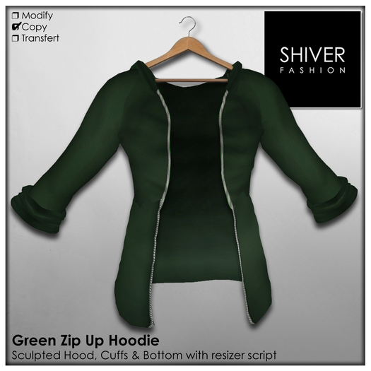 Shiver - Green Zip Up Hoodie Vest with Sculpt