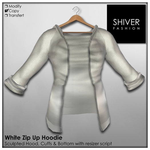 Shiver - White Zip Up Hoodie Vest with Sculpted