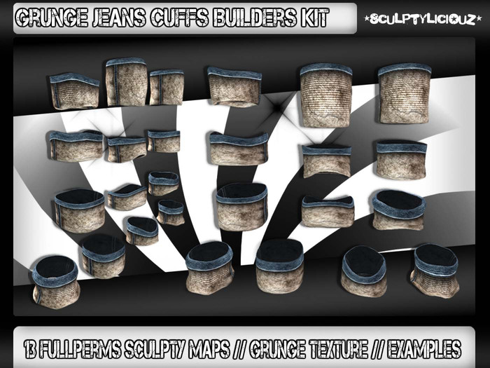 13x Sculpt Maps // Grunge Jeans Cuffs Builders Kit