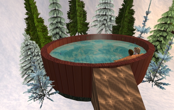 P Low Rustic Hot Tub w. Evergreens Package, Giftwrapped version
