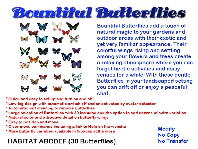 Bountiful Butterflies Habitat ABCDEF