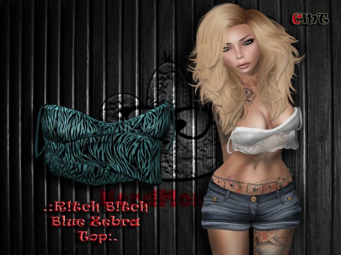 .::[NerdMonkey*Clothes] - [R!ch B!tch Zebra Blue Top]::. 
