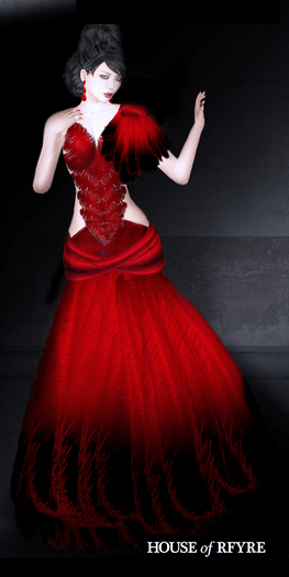 RFyre Feathered Formal Evening Gown: Rouge [B}