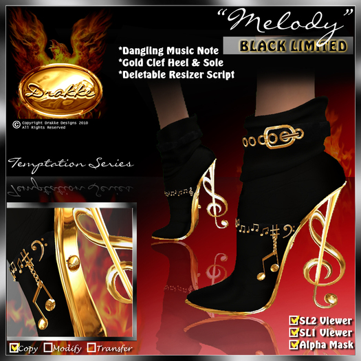 !Drakke! "Melody" Ankle Boots(Black)Limited Edition  ~ Works with All Viewers, Includes Alpha Masks, Invisi Prims