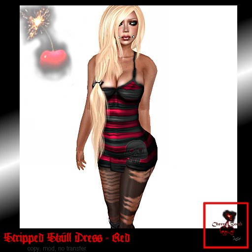 Striped Skull Dress - Red - W/ Lolas tango applier