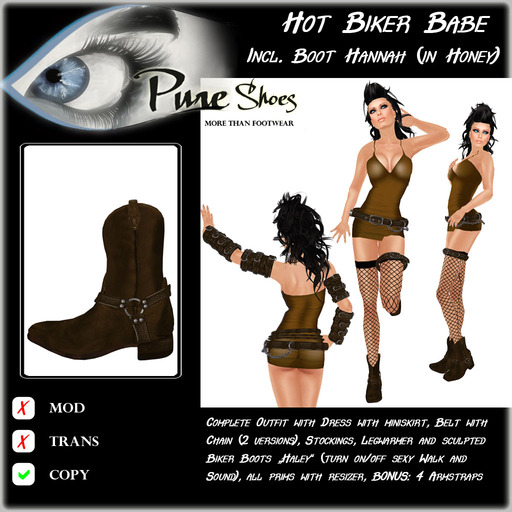 << PURE >> Hot Biker Babe incl Boots Hannah (Outfit) in Honey [inworld price 199L$]