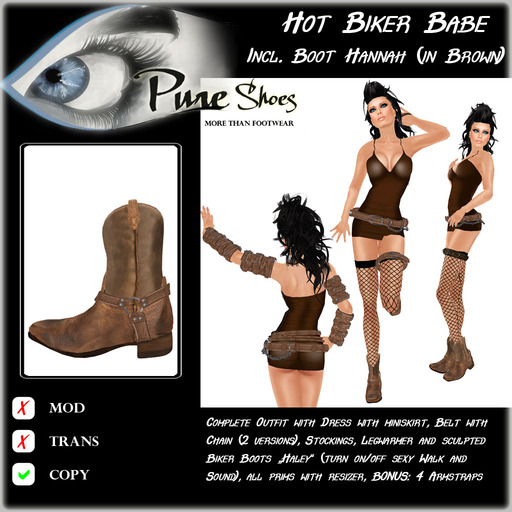 << PURE >> Hot Biker Babe incl Boots Hannah (Outfit) in Brown [inworld price 199L$]