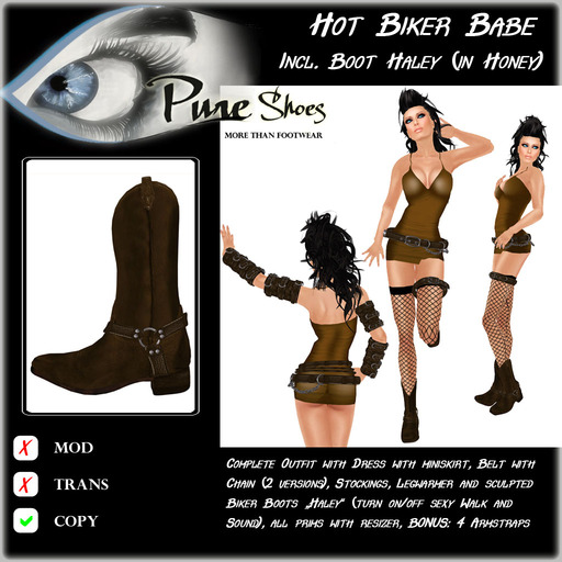 << PURE >> Hot Biker Babe incl Boots Haley (Outfit) in Honey [inworld price 199L$]