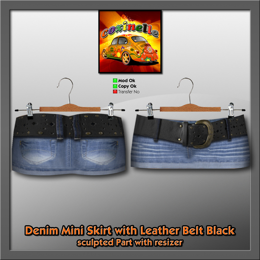 Coxi- Denim Mini Skirt with leather belt Black