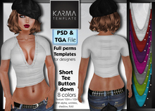 Karma Template - PSD & TGA - Short Tee Buttons Down - 8 Colors - High detailled Texture 1024 px