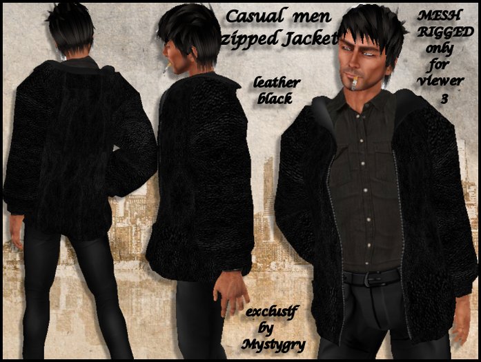 Mesh rigged leather jacket with zip men black 2 size