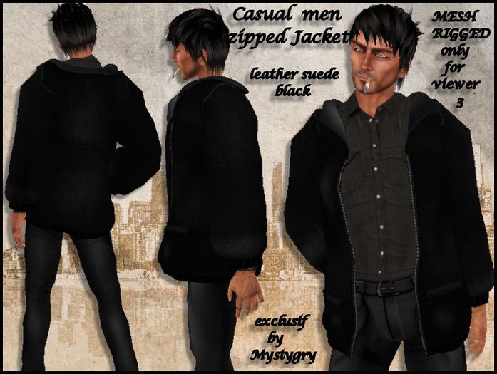 Mesh rigged leather suede jacket with zip men black 2 size