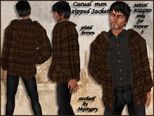 Mesh rigged plaid jacket with zip men brown 2 size