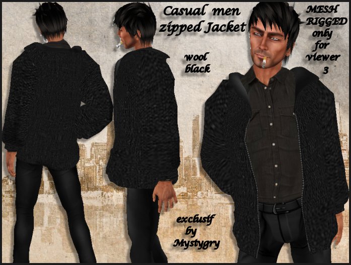 Mesh rigged wool jacket with zip men black 2 size
