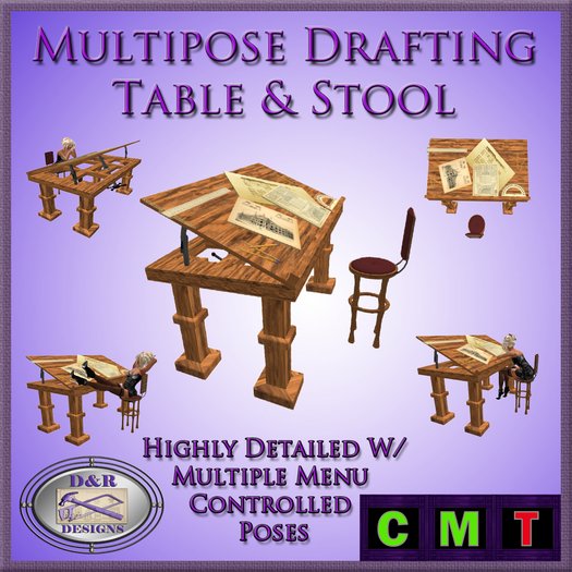 ( D&R Designs Furniture ) Multi - Pose Drafting Table & Stool (CM) 