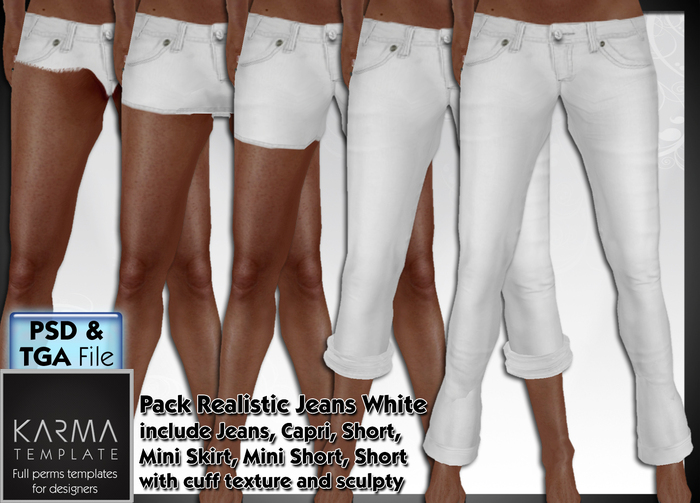 Karma Template - PSD & TGA - Pack Realistic Jeans White Full Permission (Jeans, Capris, Mini Skirt, Mini Short, Short)