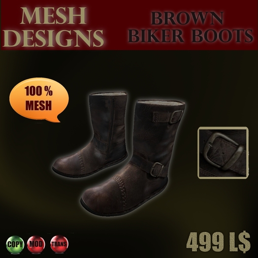 MESH - Biker boots textured and rigged - Brown
