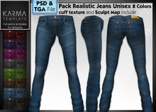 Karma Template - PSD & TGA - Jeans Realiste Unisexe avec sculpt jambes - 8 couleurs - Texture 1024 px