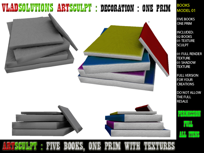 ARTSCULPTED  FIVE SCULPT  BOOKS DECORATION IN ONE PRIMITIVE (FULL PERMS)
