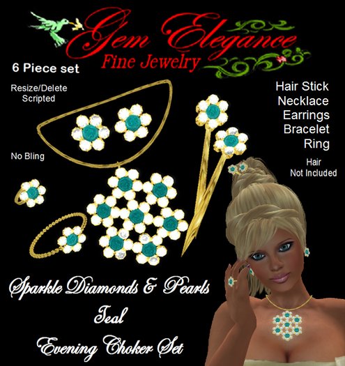 Gem Elegance Sparkling Diamonds & Teal Pearls Evening Set