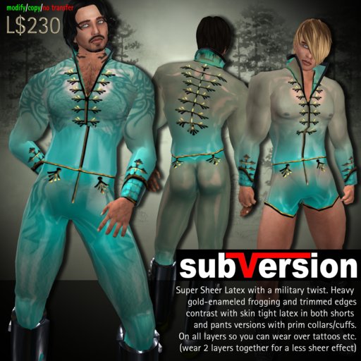 subVersion - Sheer Latex Uniform in Turquoise with Gold Edges