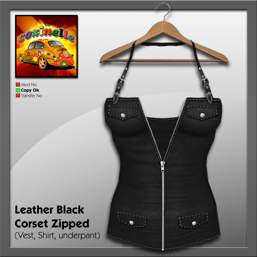 Coxi - Leather Corset Zipped - Black 