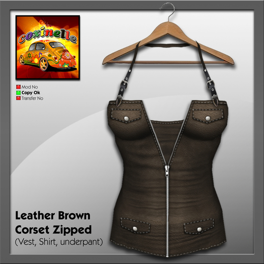 Coxi -  Leather Corset Zipped - Brown