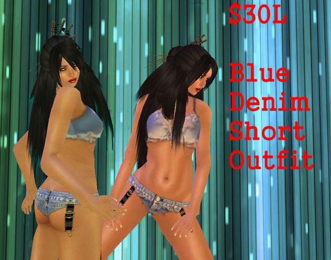 blue denim short outfit by clay